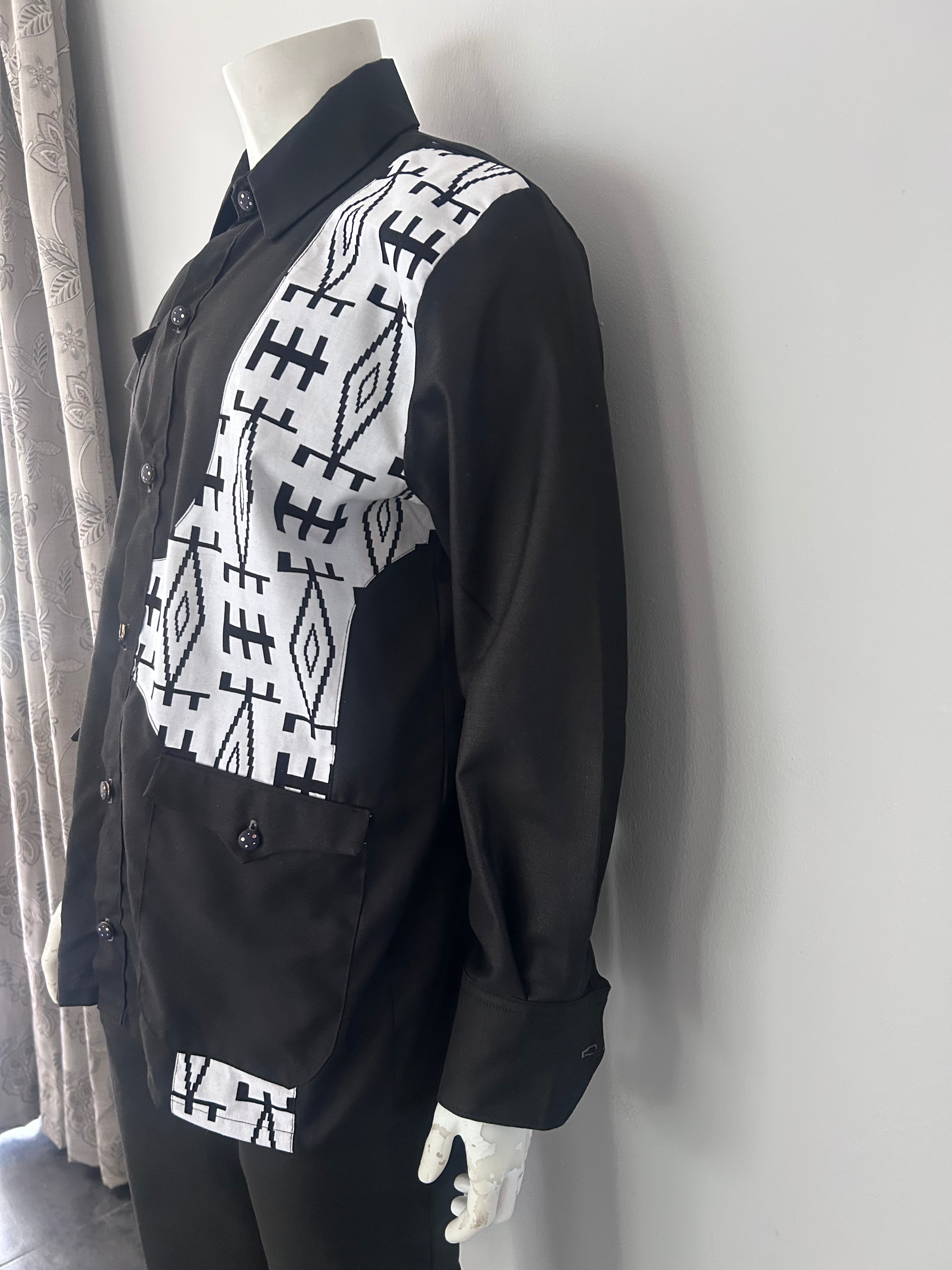 Men Black & White Safari Suit