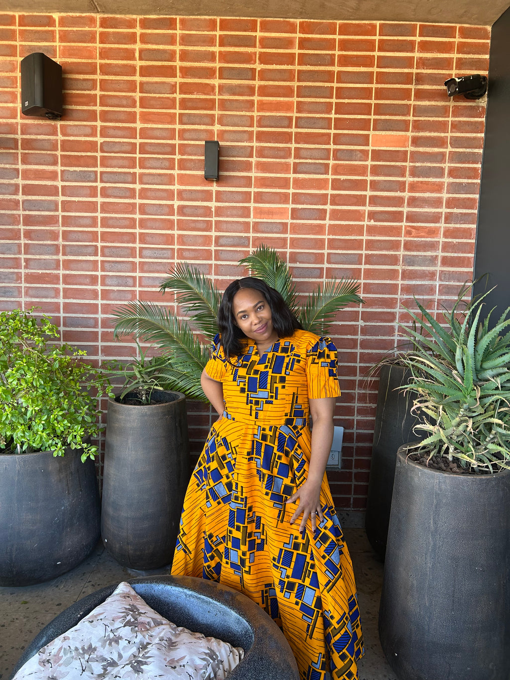 V shape Yellow & Blue Dress