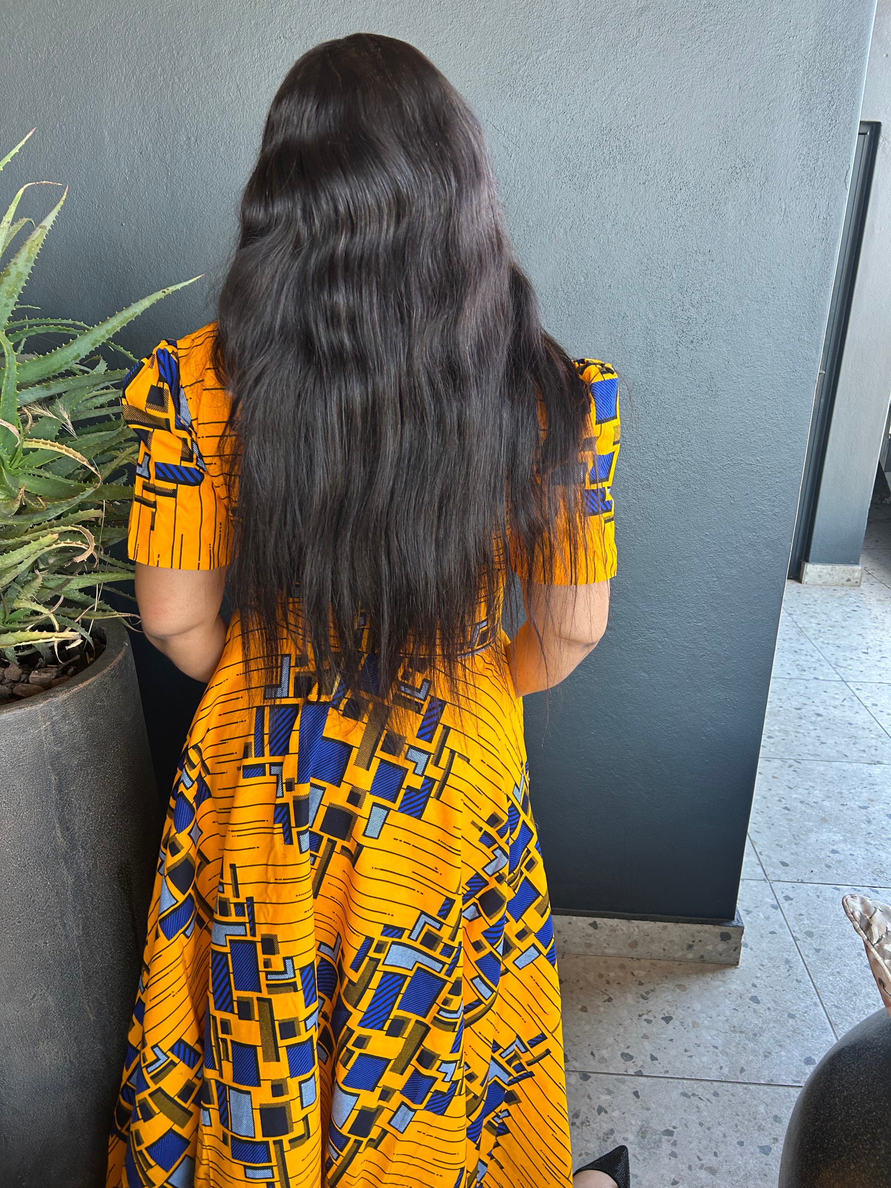 V shape Yellow & Blue Dress