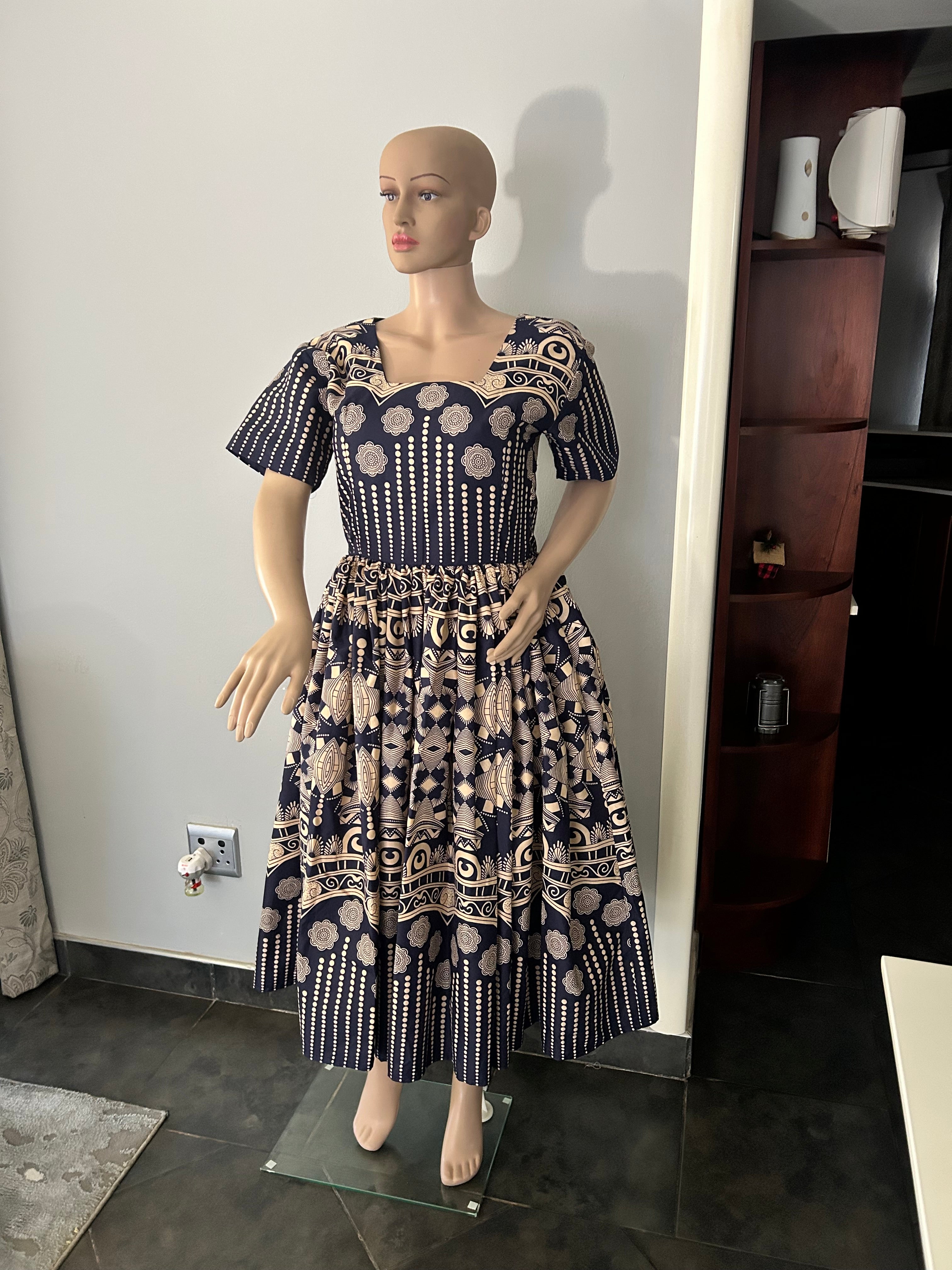 U shape Blue & Khaki Dress