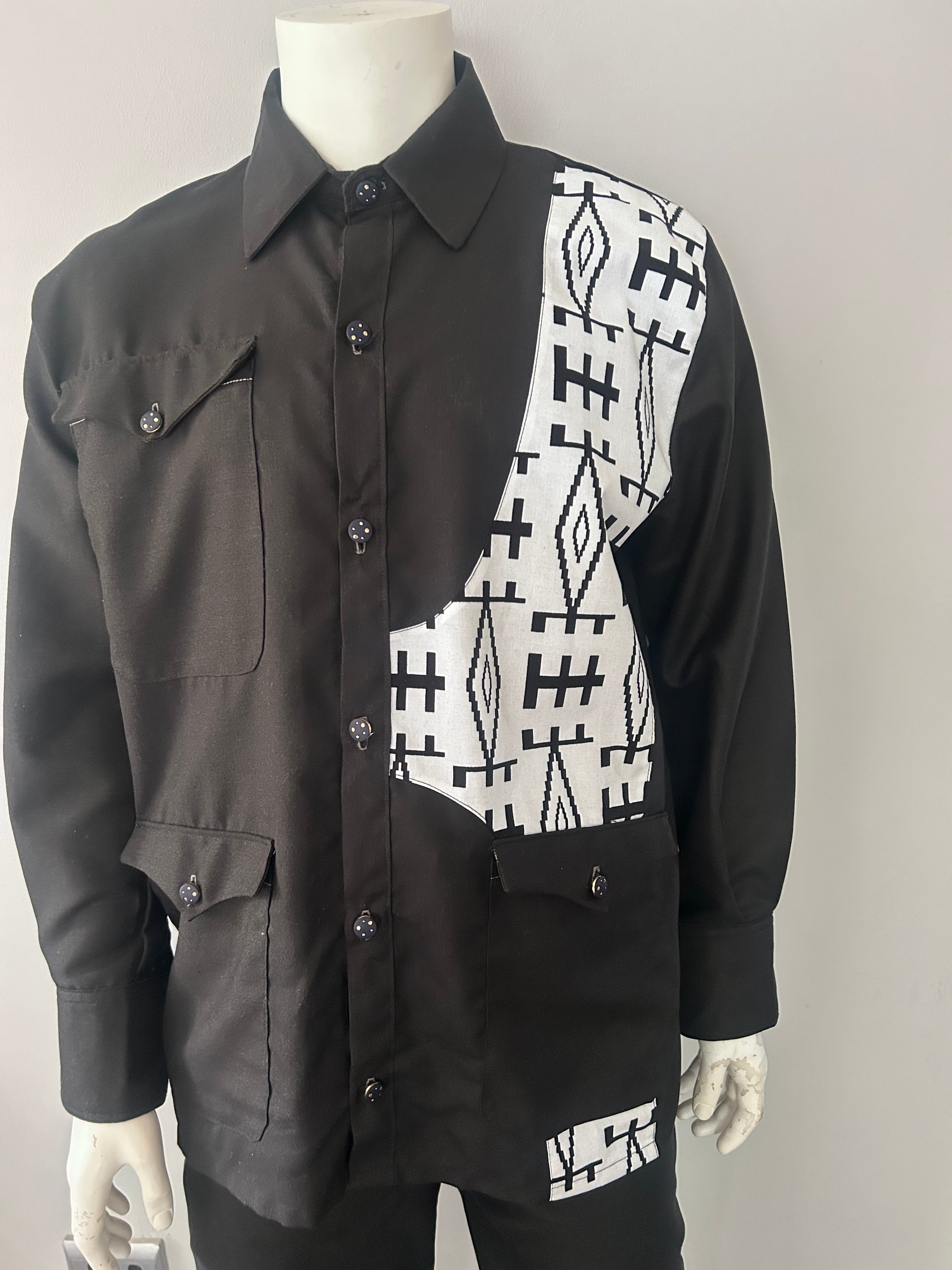 Men Black & White Safari Suit