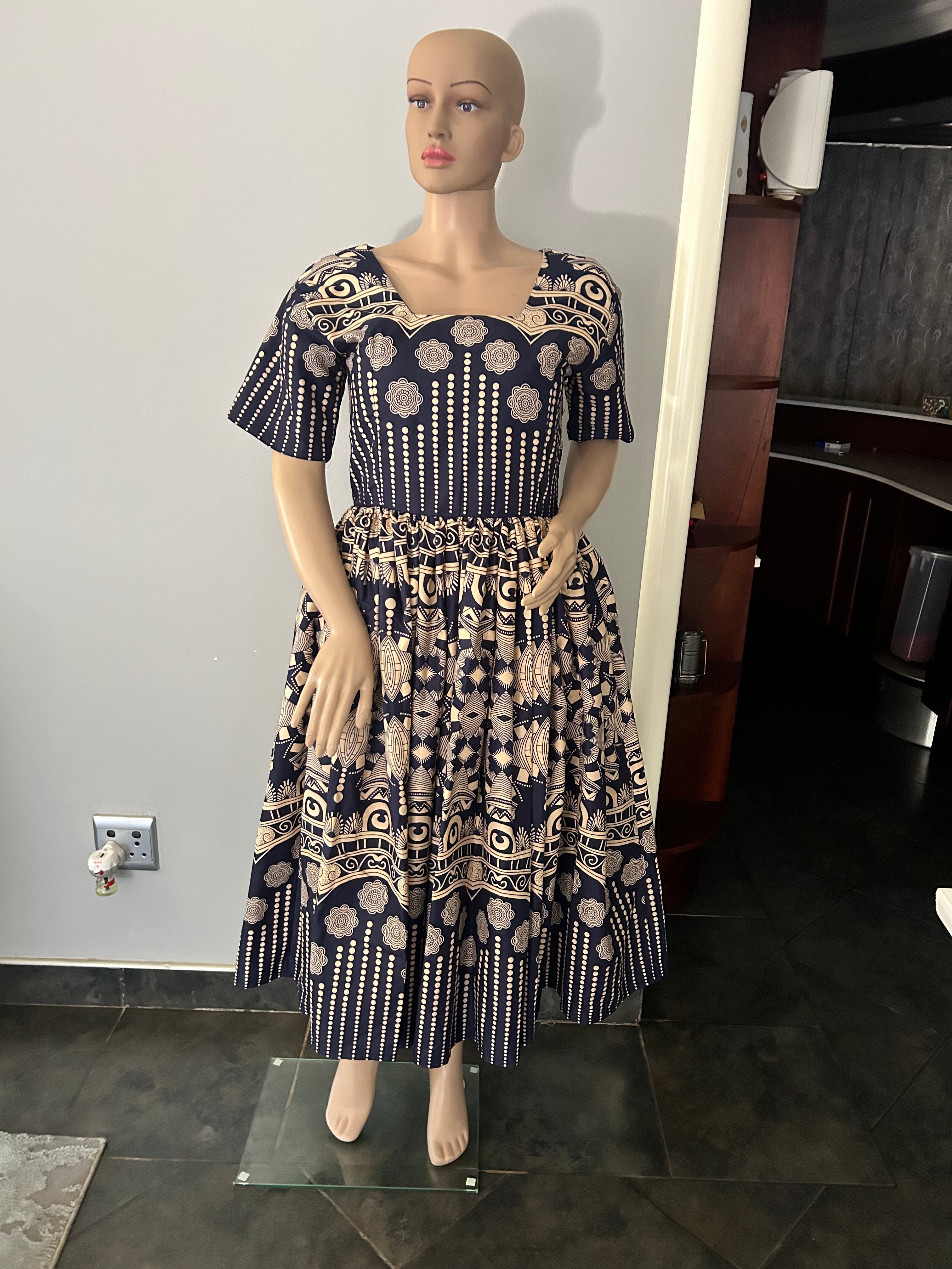 U shape Blue & Khaki Dress