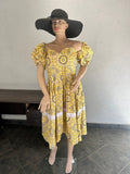 Puff Sleeves Yellow & Black Dress