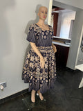 U shape Blue & Khaki Dress