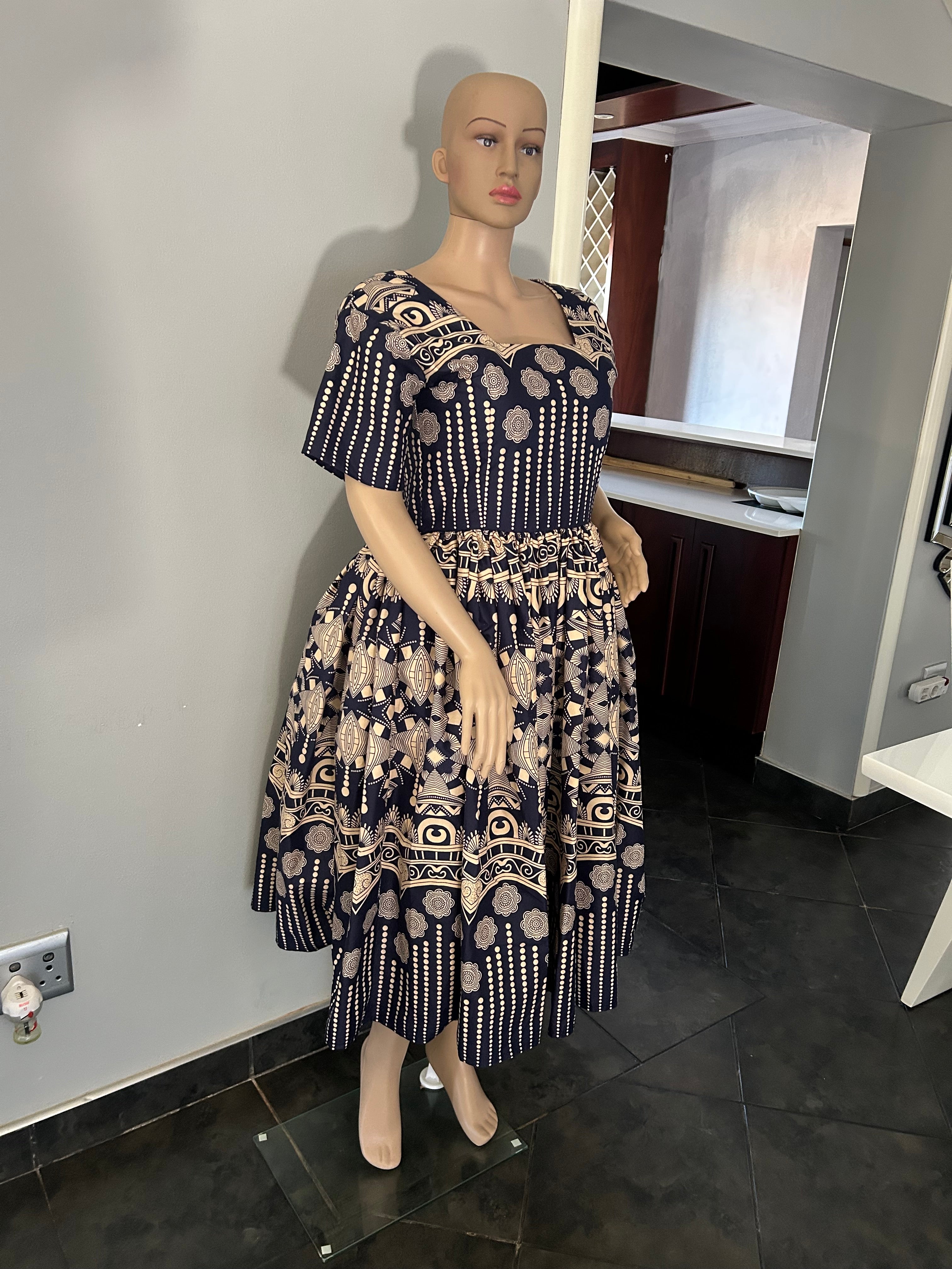 U shape Blue & Khaki Dress