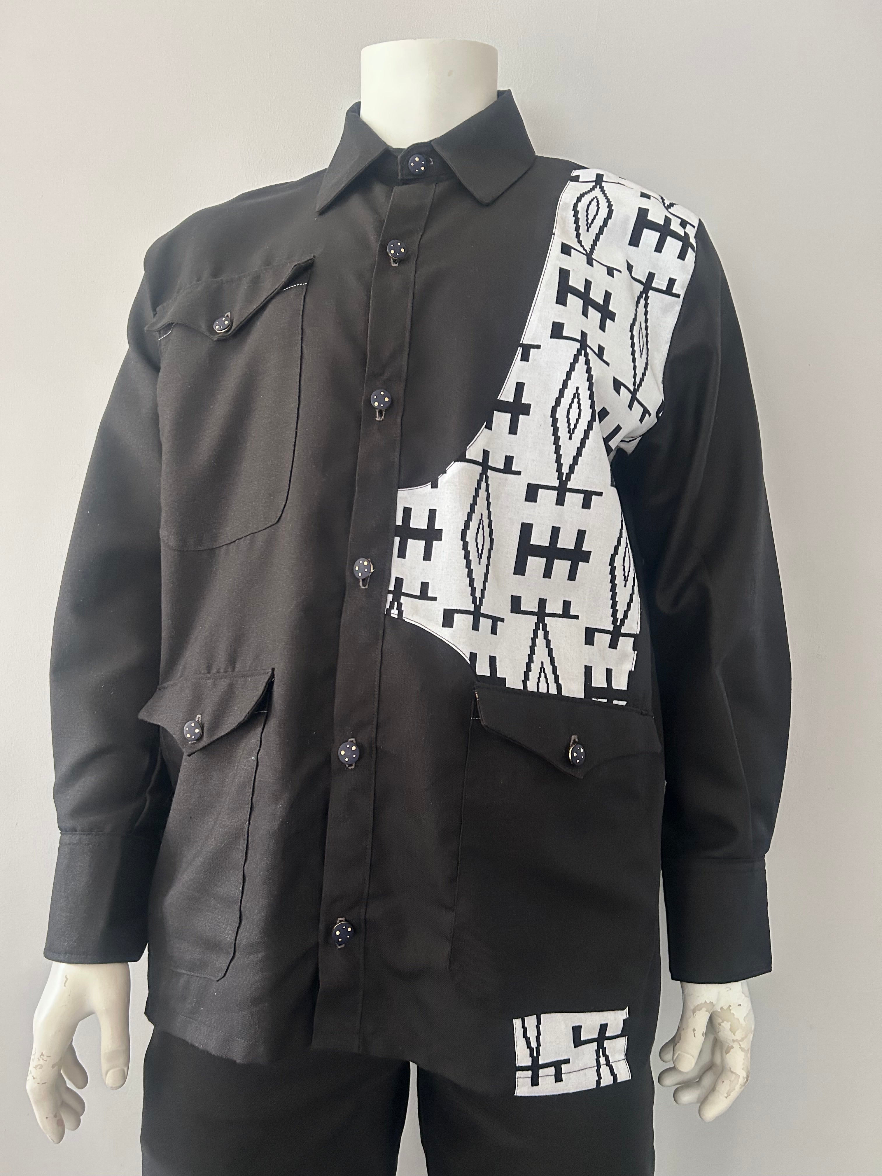 Men Black & White Safari Suit