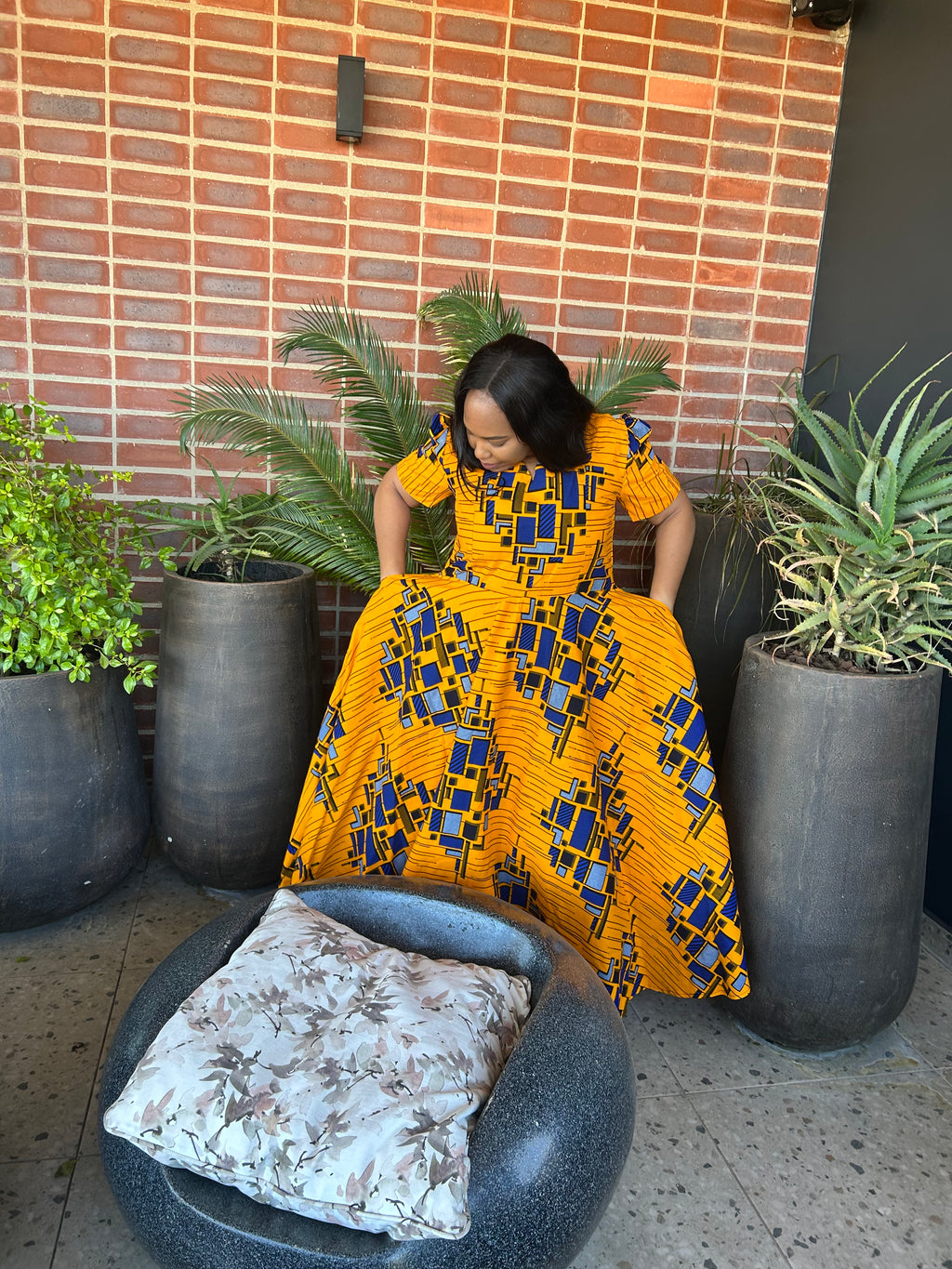 V shape Yellow & Blue Dress