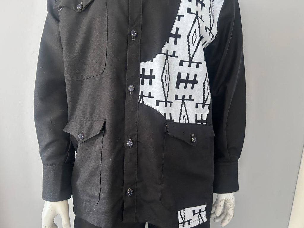 Men Black & White Safari Suit