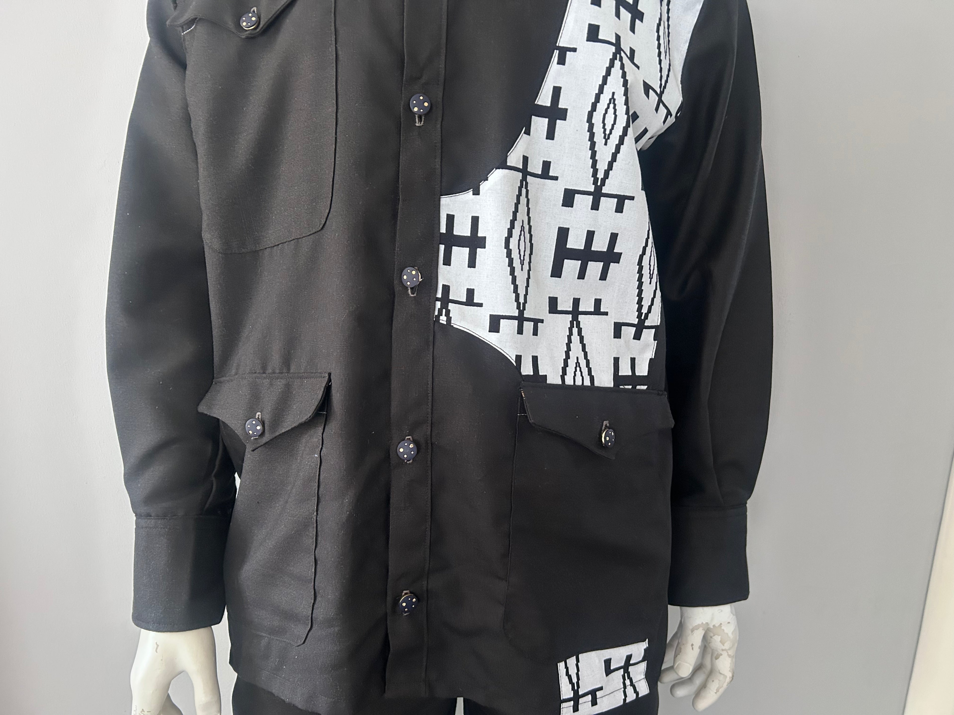 Men Black & White Safari Suit