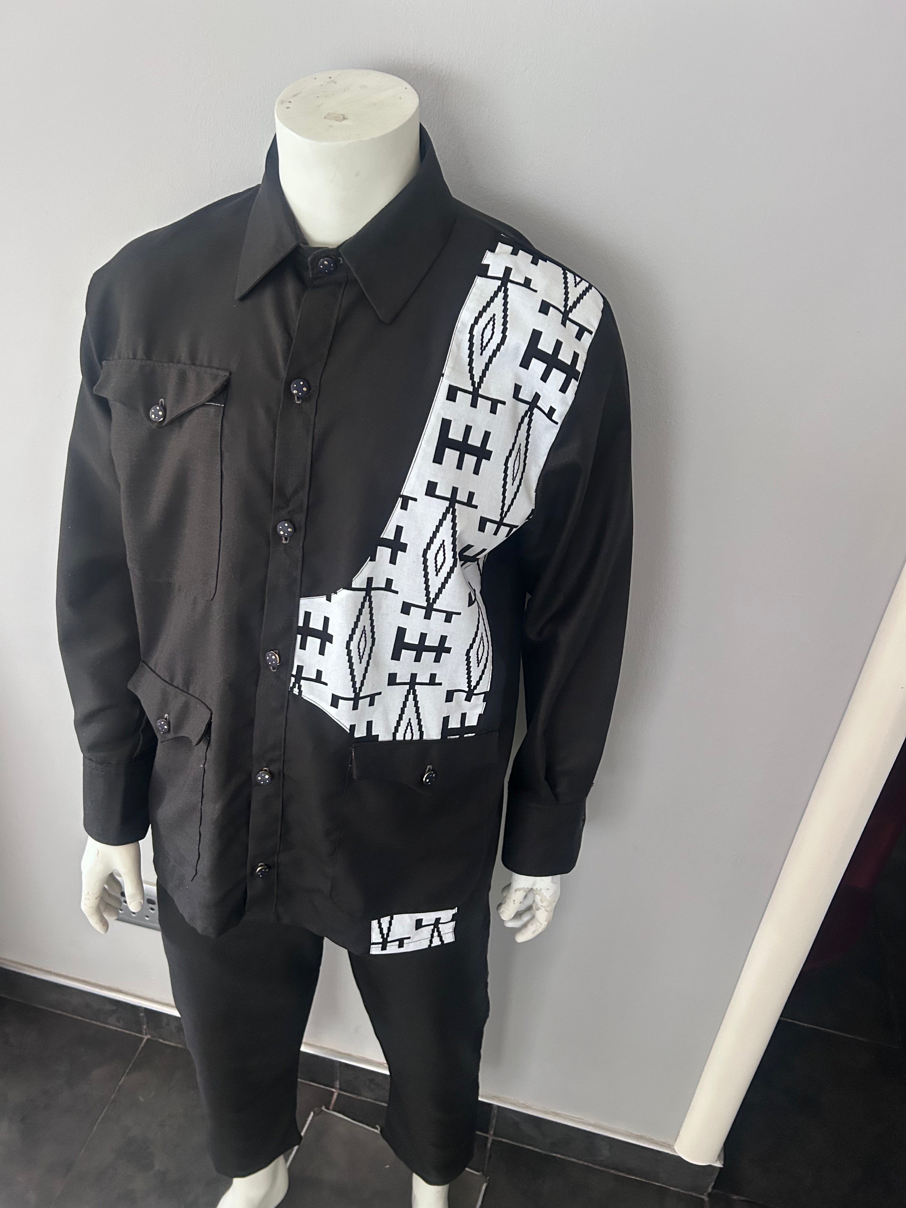 Men Black & White Safari Suit