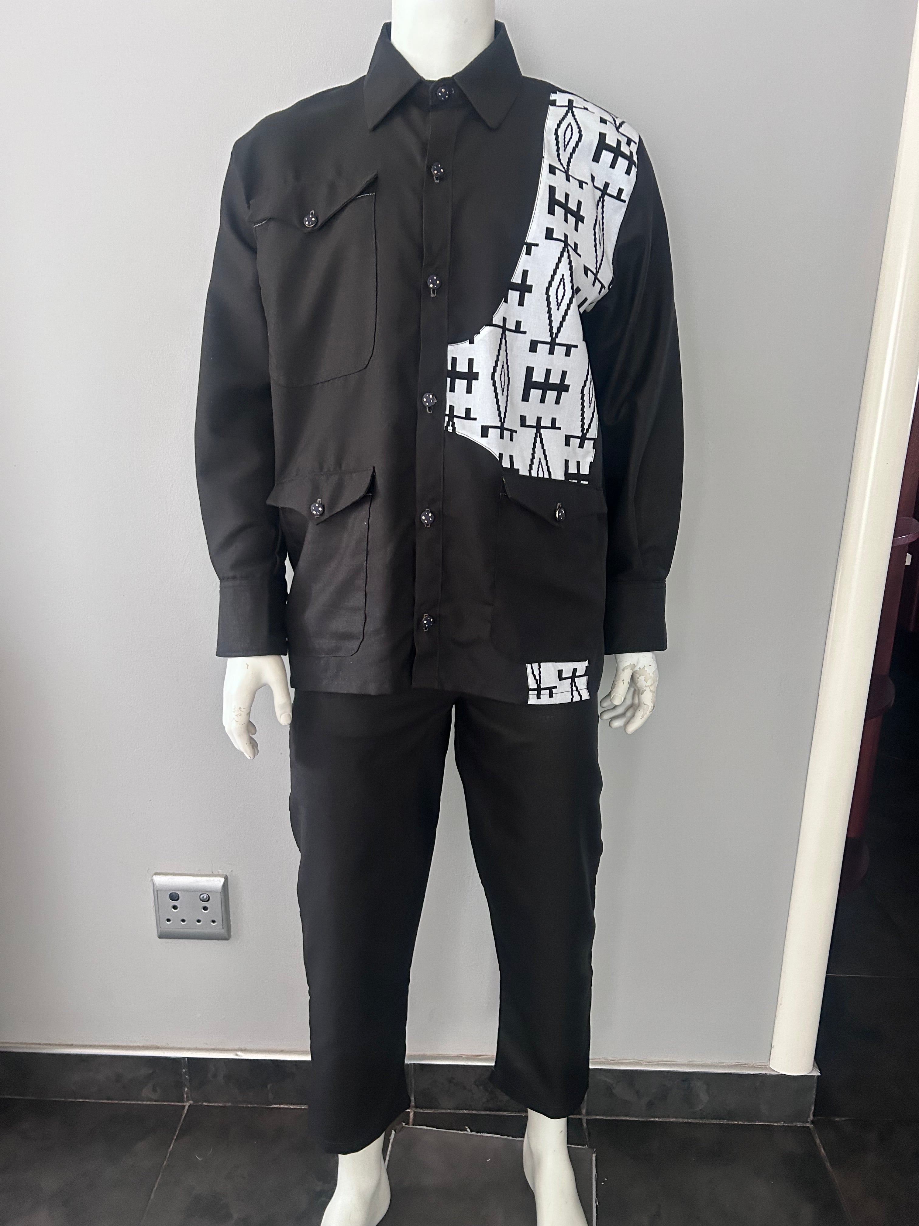 Men Black & White Safari Suit