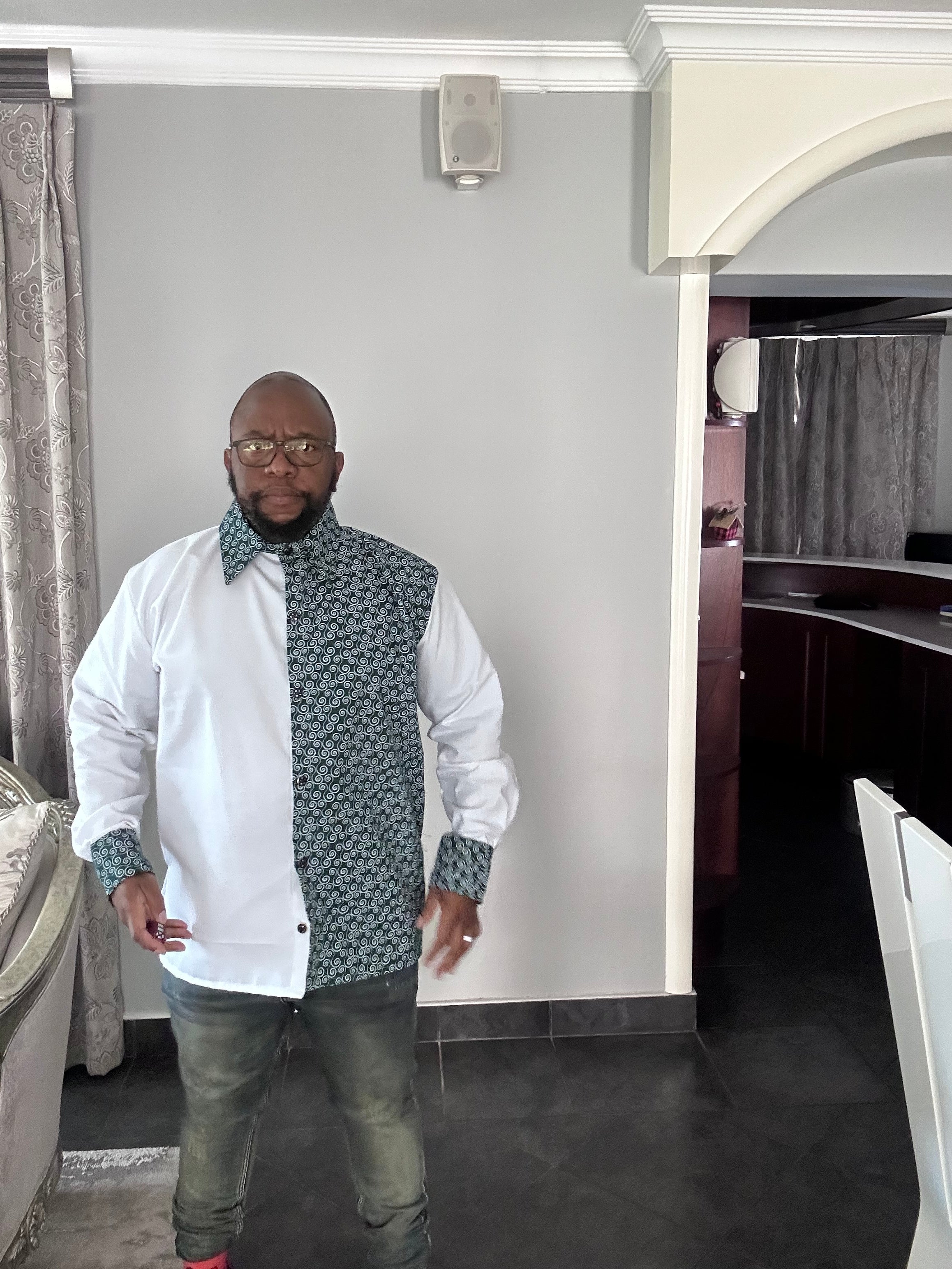 Men's Green & White Shirt