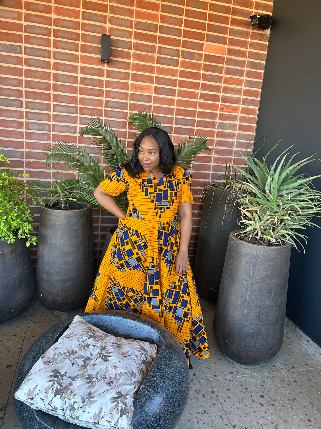 V shape Yellow & Blue Dress