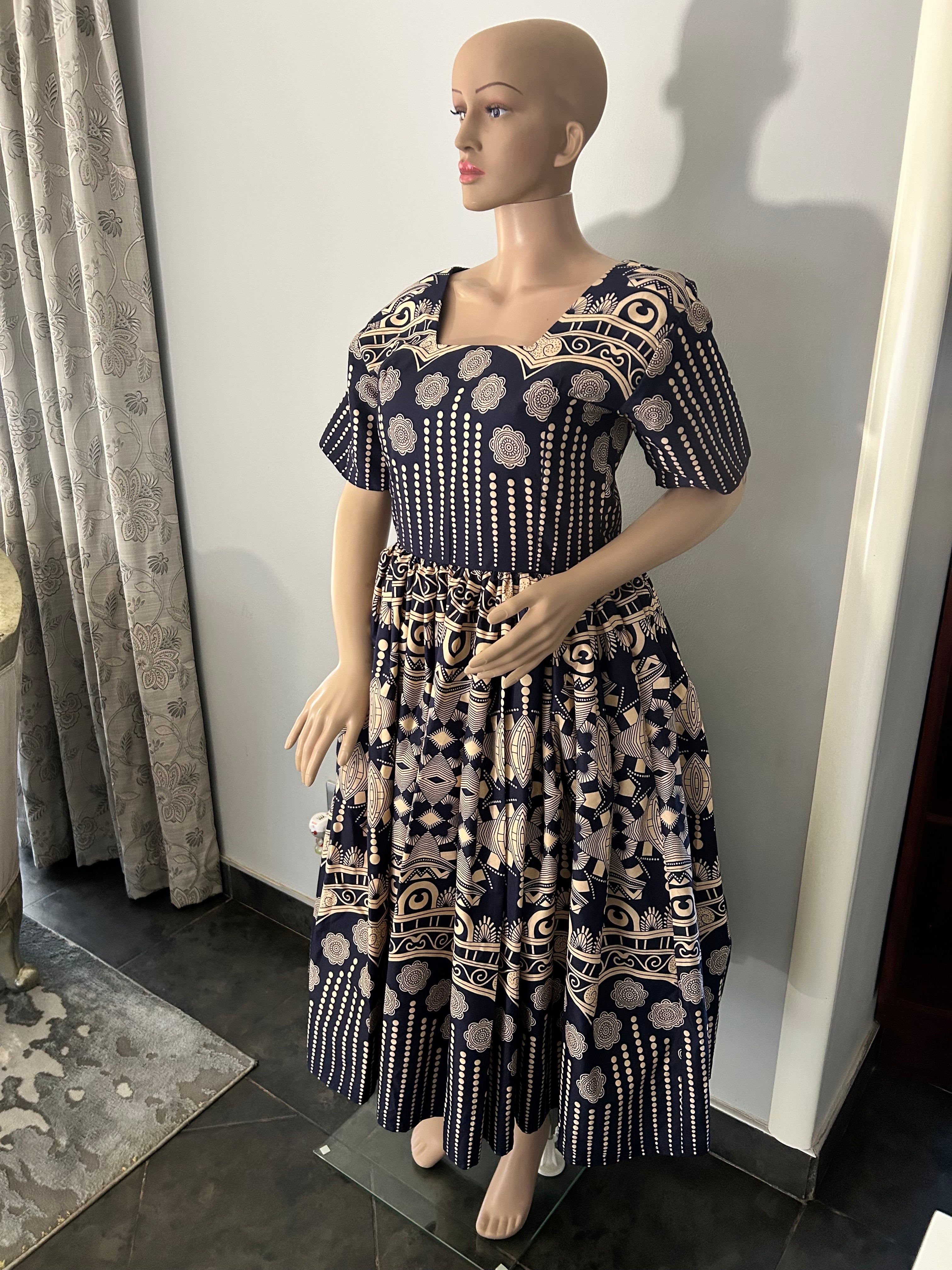 U shape Blue & Khaki Dress